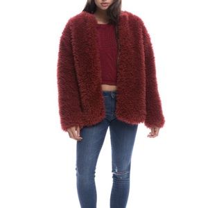 Shaggy Faux Fur Red Coat